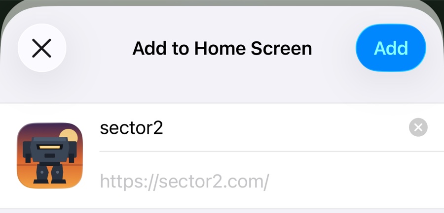 Add to Home Screen dialog showing the game icon and an Add button